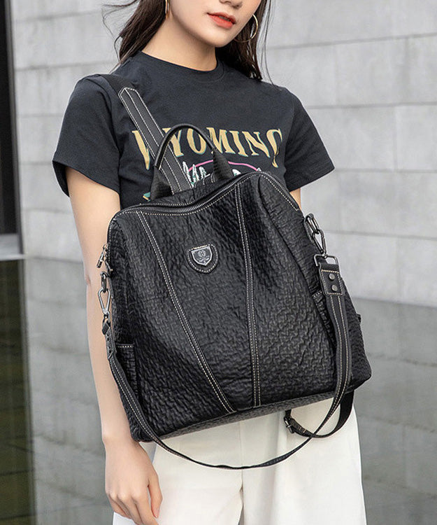 Handmade Black Durable Calf Leather Backpack Bag