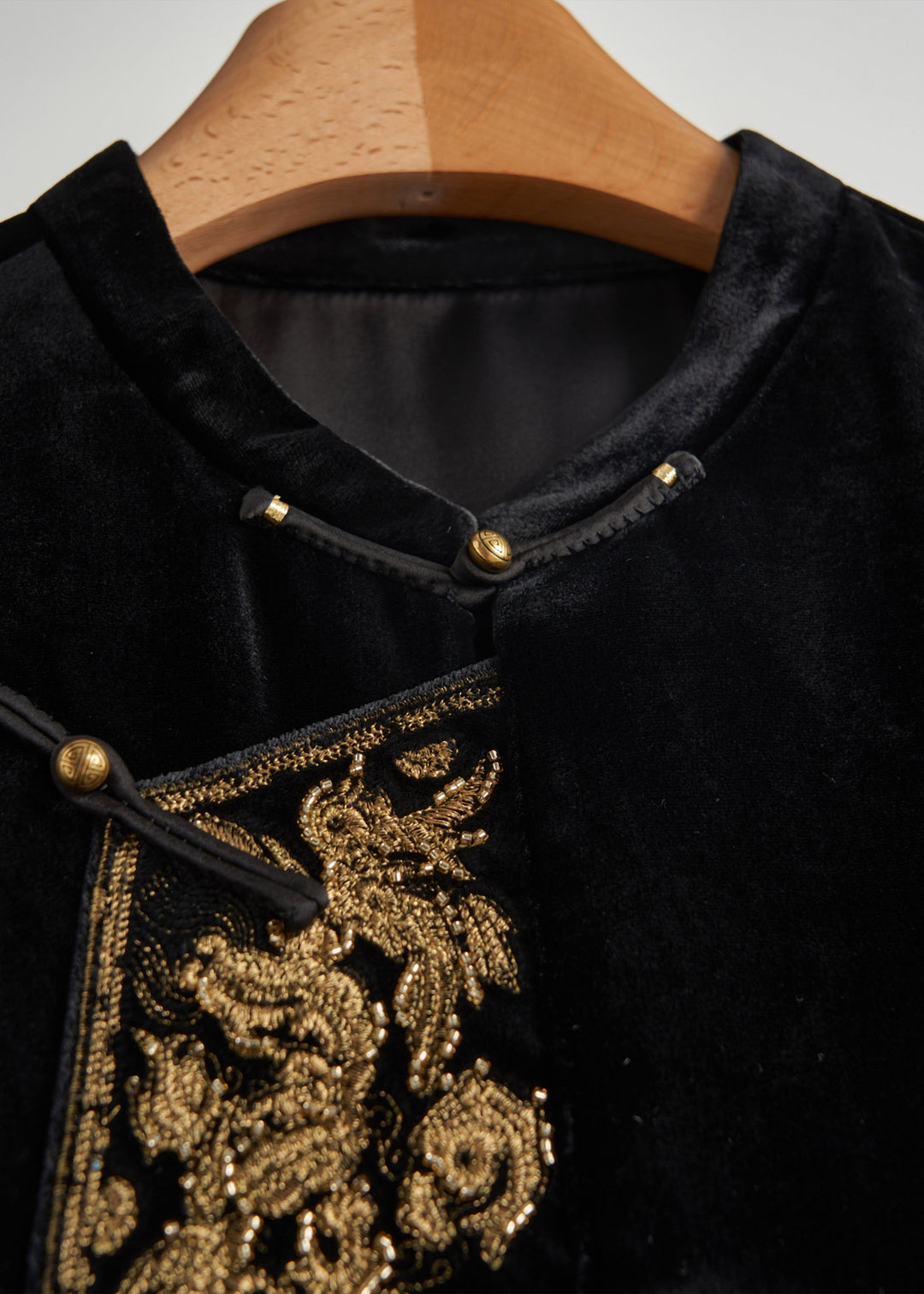 Handmade Black Embroidered Silk Velour Oriental Vest Fall