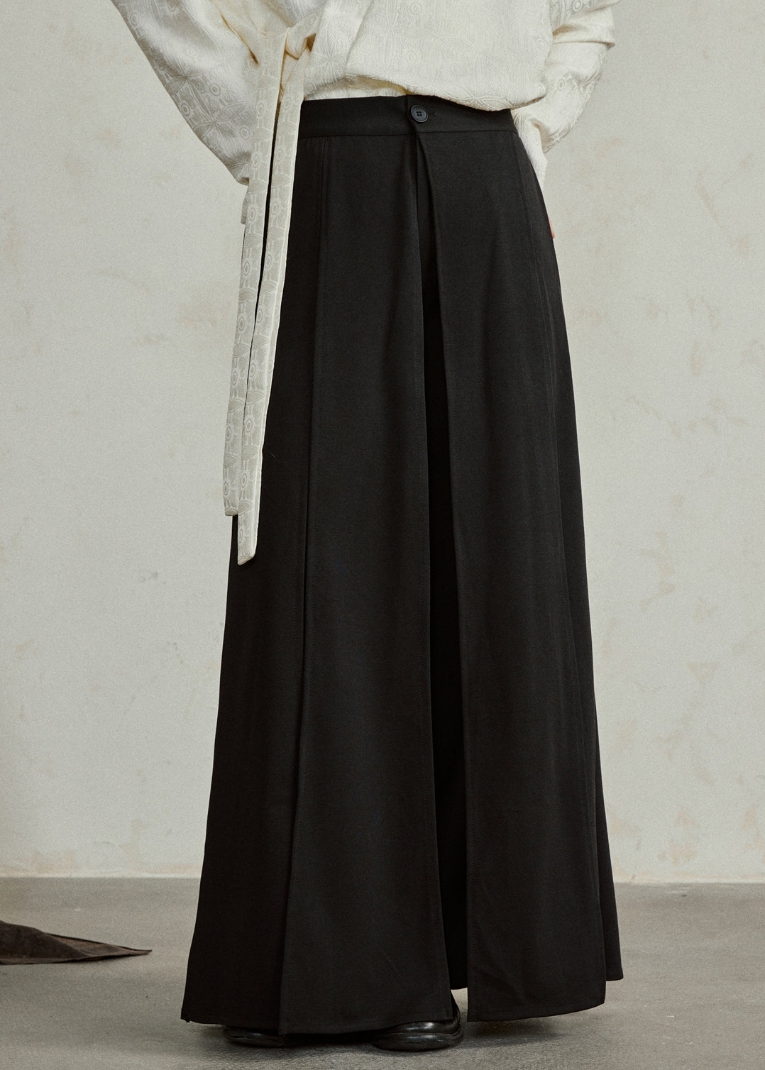 Handmade Black High Waist Pockets Draping Pants Skirt