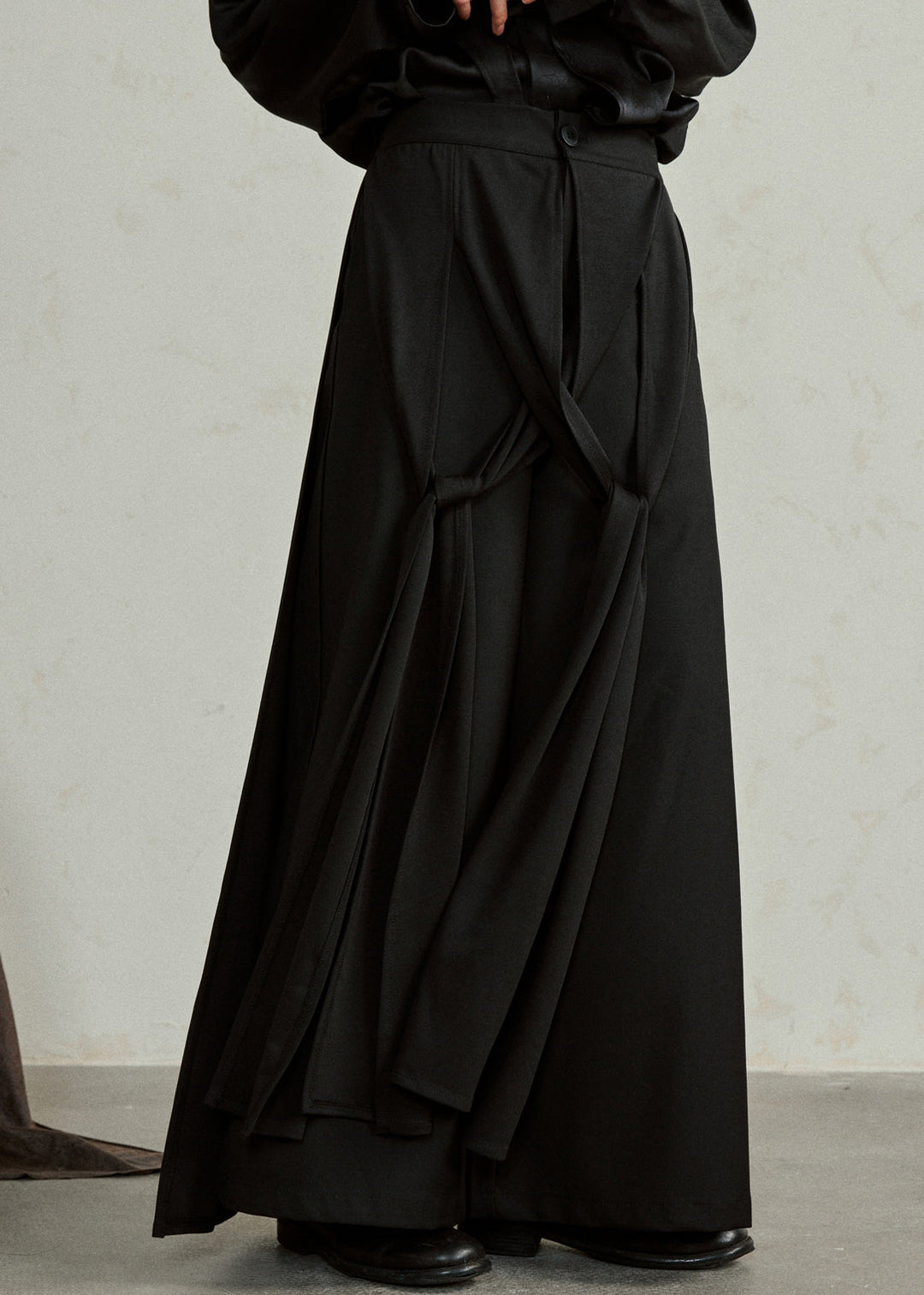 Handmade Black High Waist Pockets Draping Pants Skirt