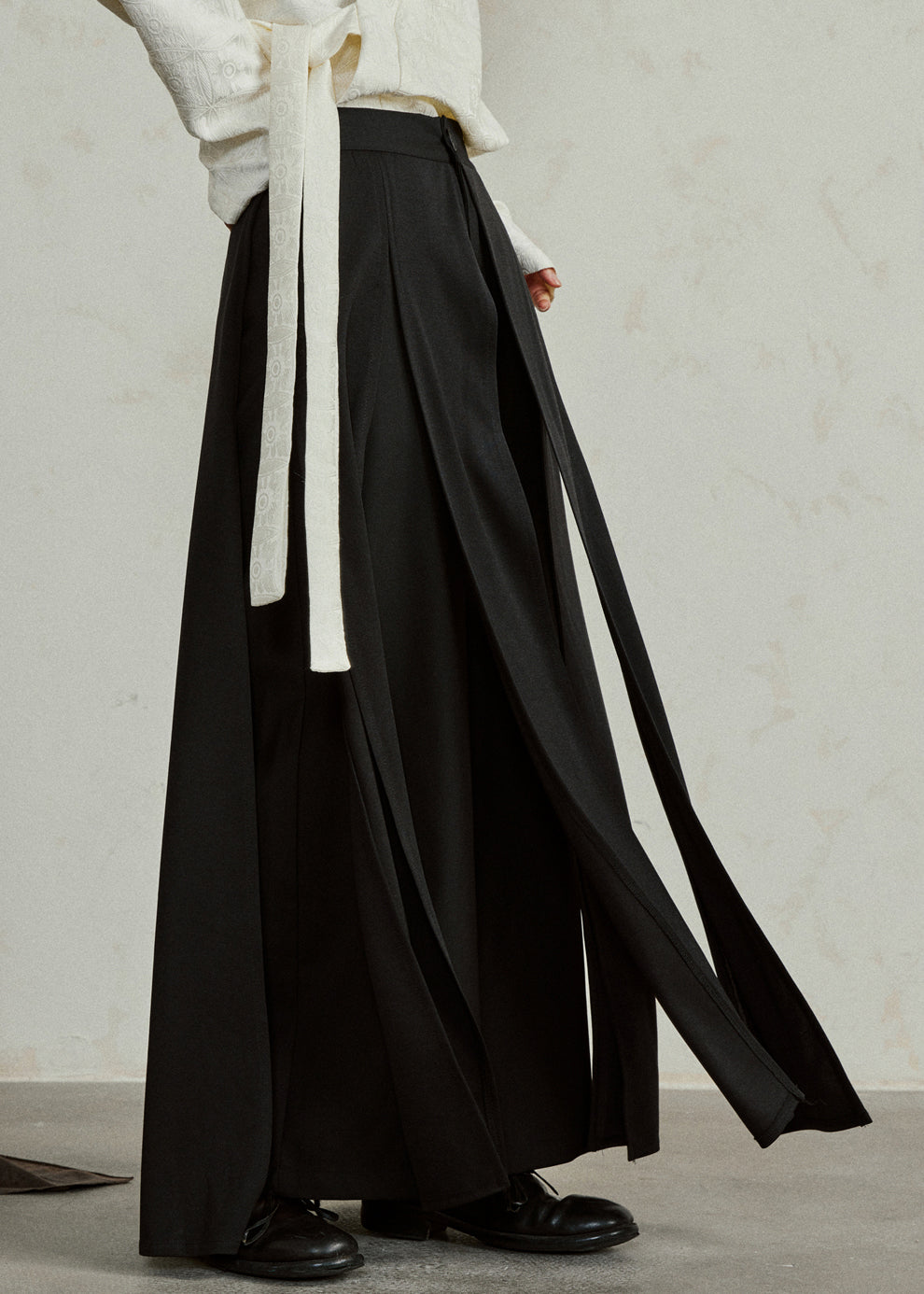 Handmade Black High Waist Pockets Draping Pants Skirt