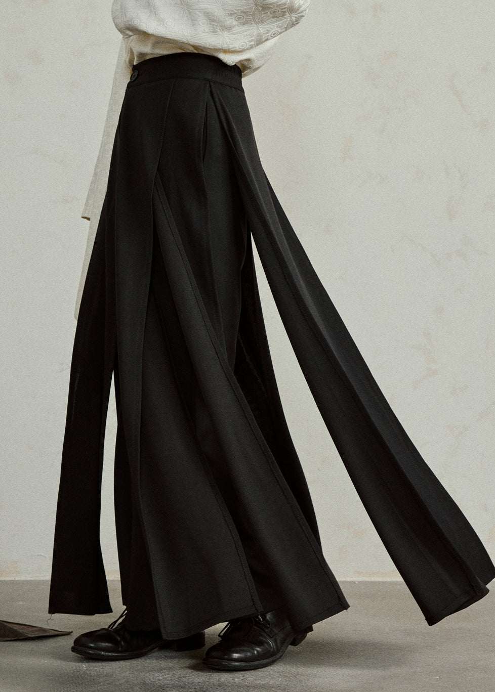 Handmade Black High Waist Pockets Draping Pants Skirt