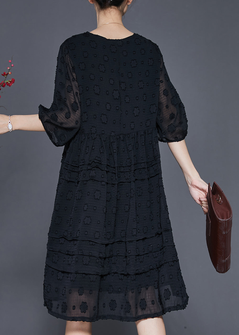 Handmade Black Jacquard Chiffon Vacation Dresses Summer