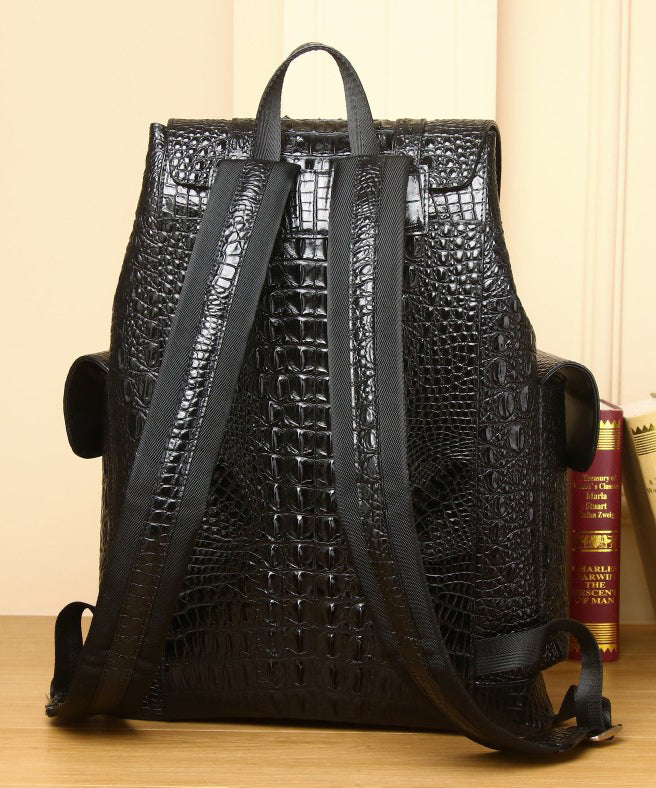 Handmade Black Large Capacity Calf Leather Backpack Bag