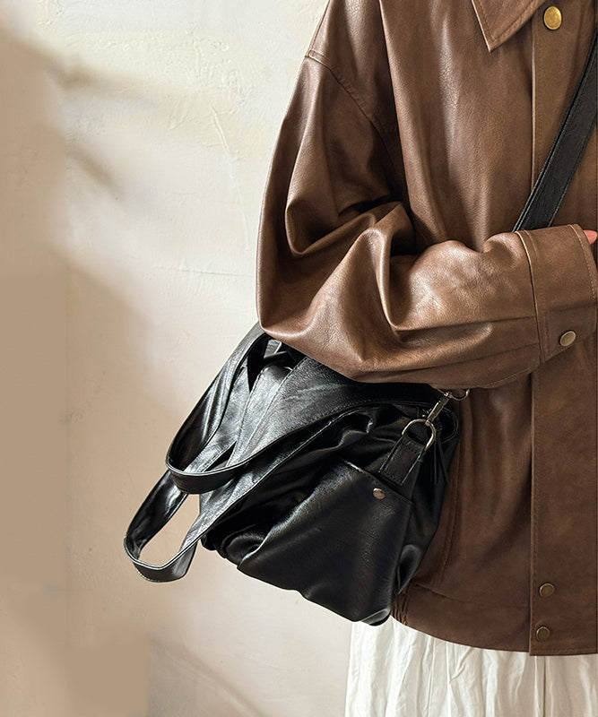 Handmade Black Large Capacity Faux Leather Shoulder Bags