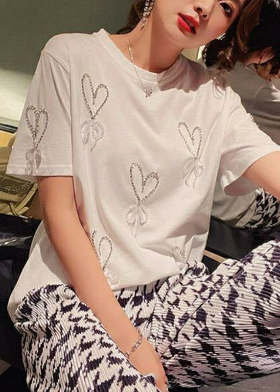 Handmade Black Nail Bead Bow T Shirts Summer