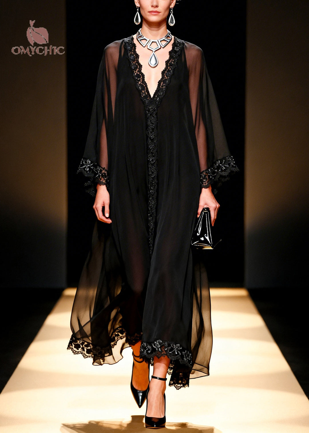 Handmade Black Oversized Lace Patchwork Chiffon Dresses Summer