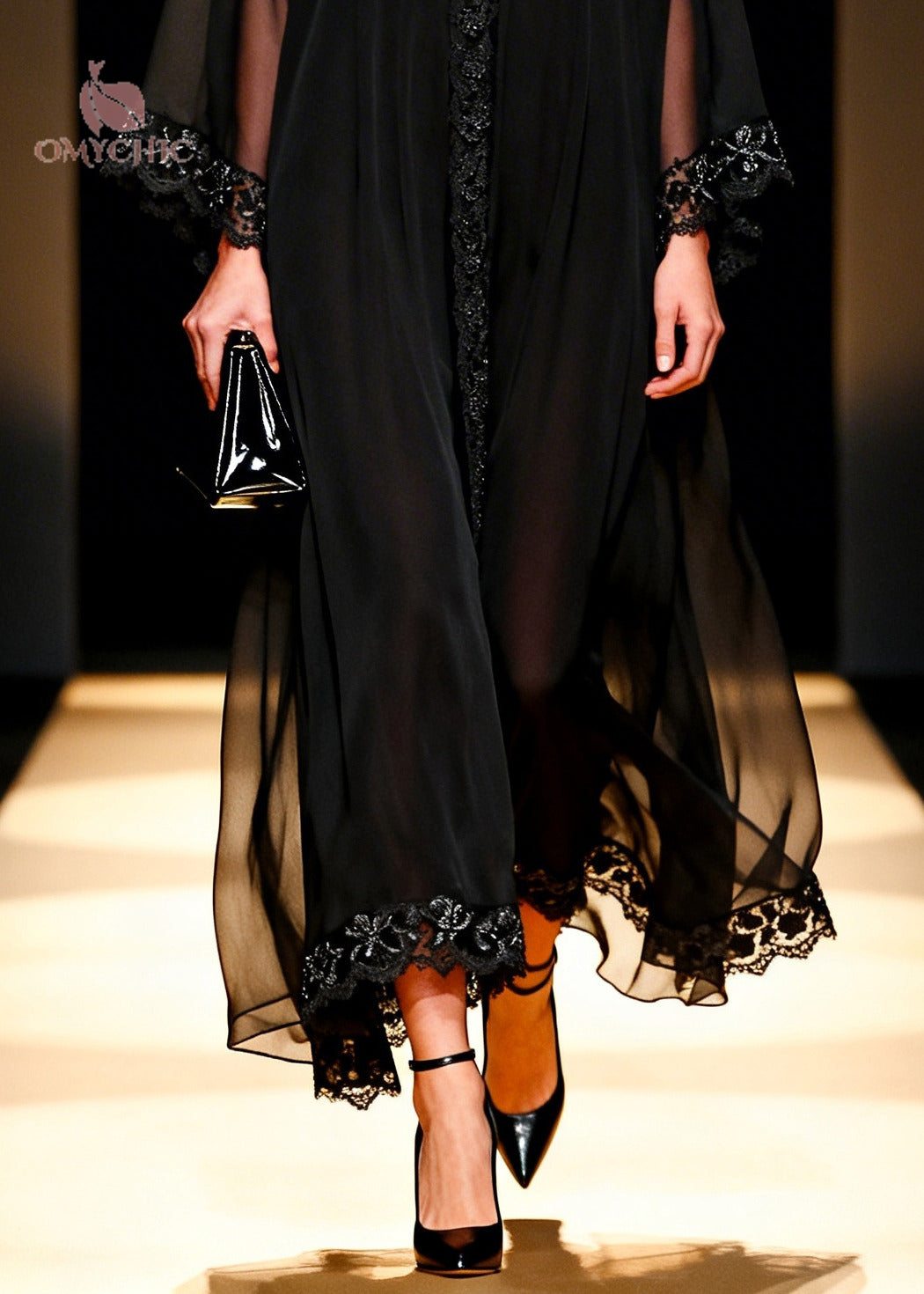 Handmade Black Oversized Lace Patchwork Chiffon Dresses Summer