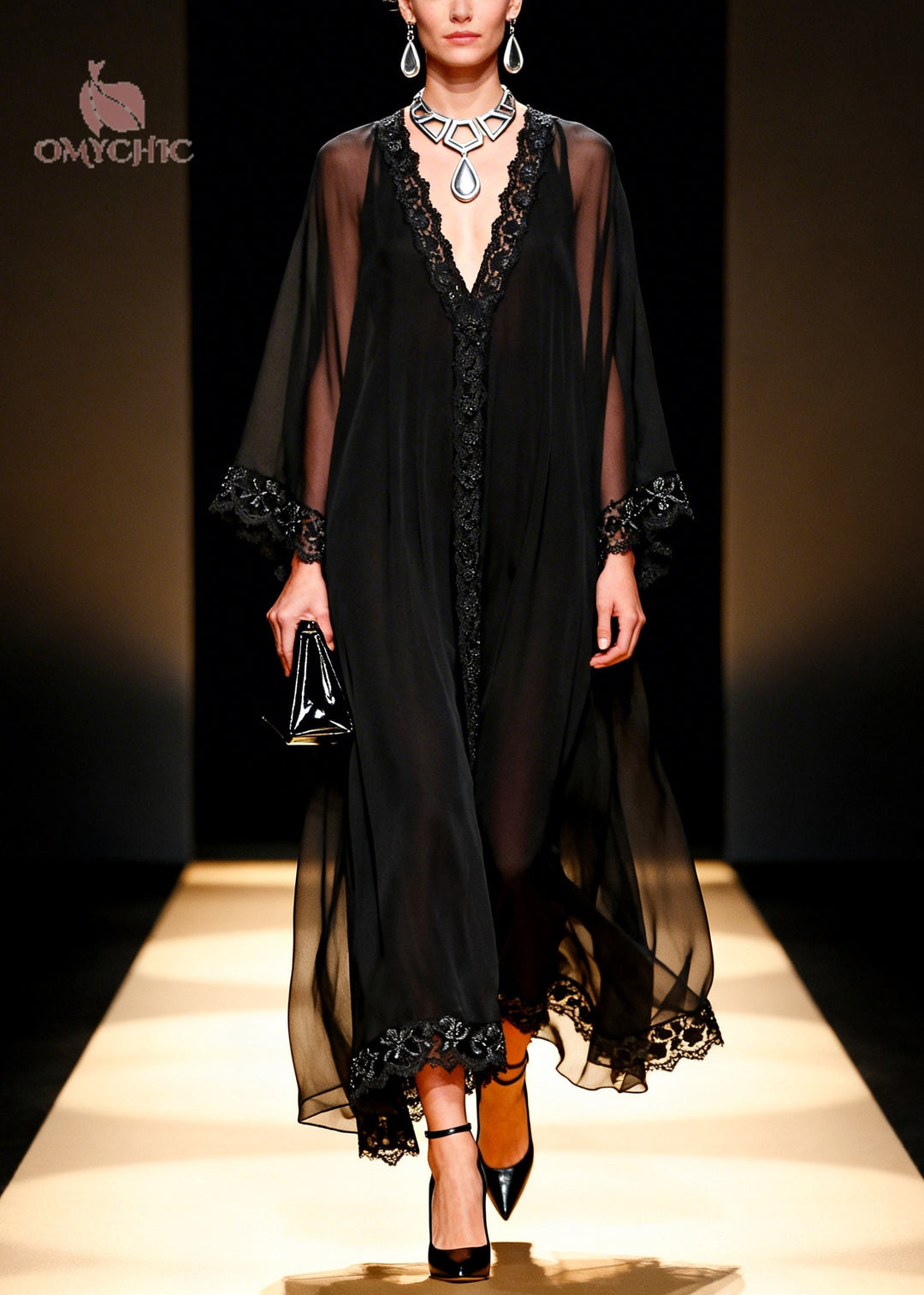 Handmade Black Oversized Lace Patchwork Chiffon Dresses Summer