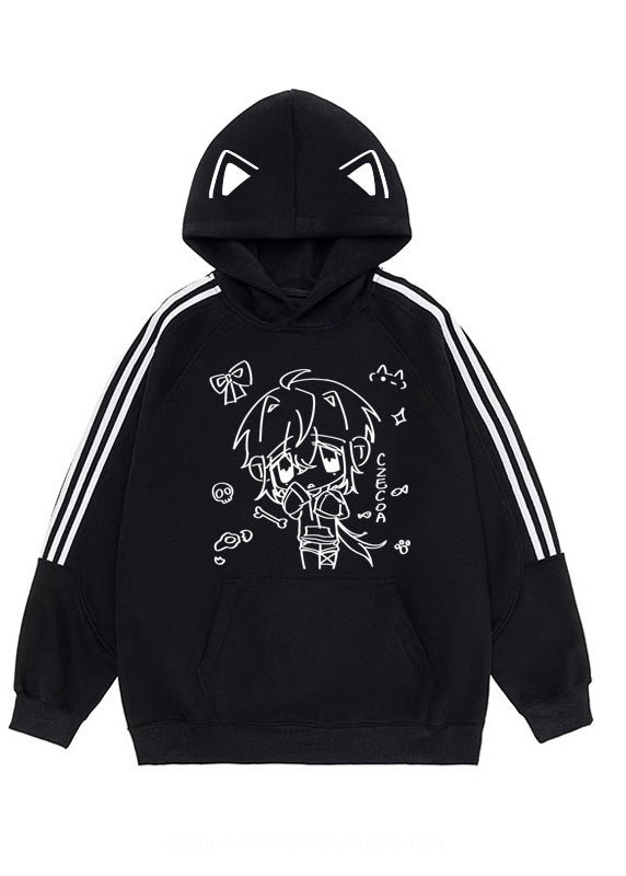 Handmade Black Oversized Print Cotton Sweatshirts Top Winter