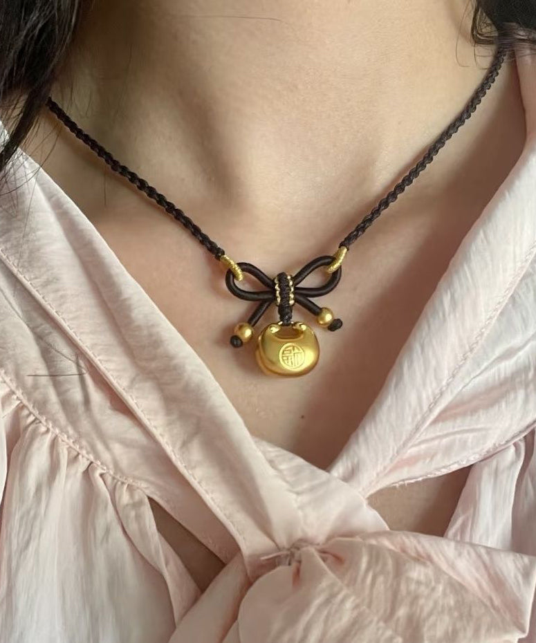 Handmade Black Sterling Silver Overgild Lucky Bag Pendant Necklace