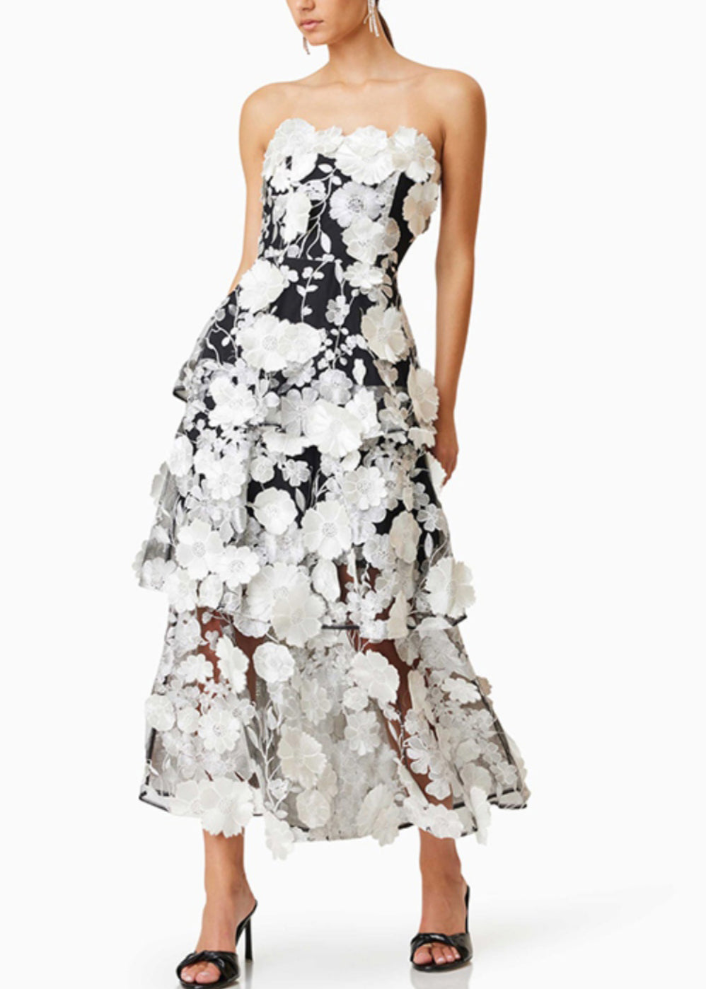 Handmade Black Strapless Embroidered Long Dress Sleeveless