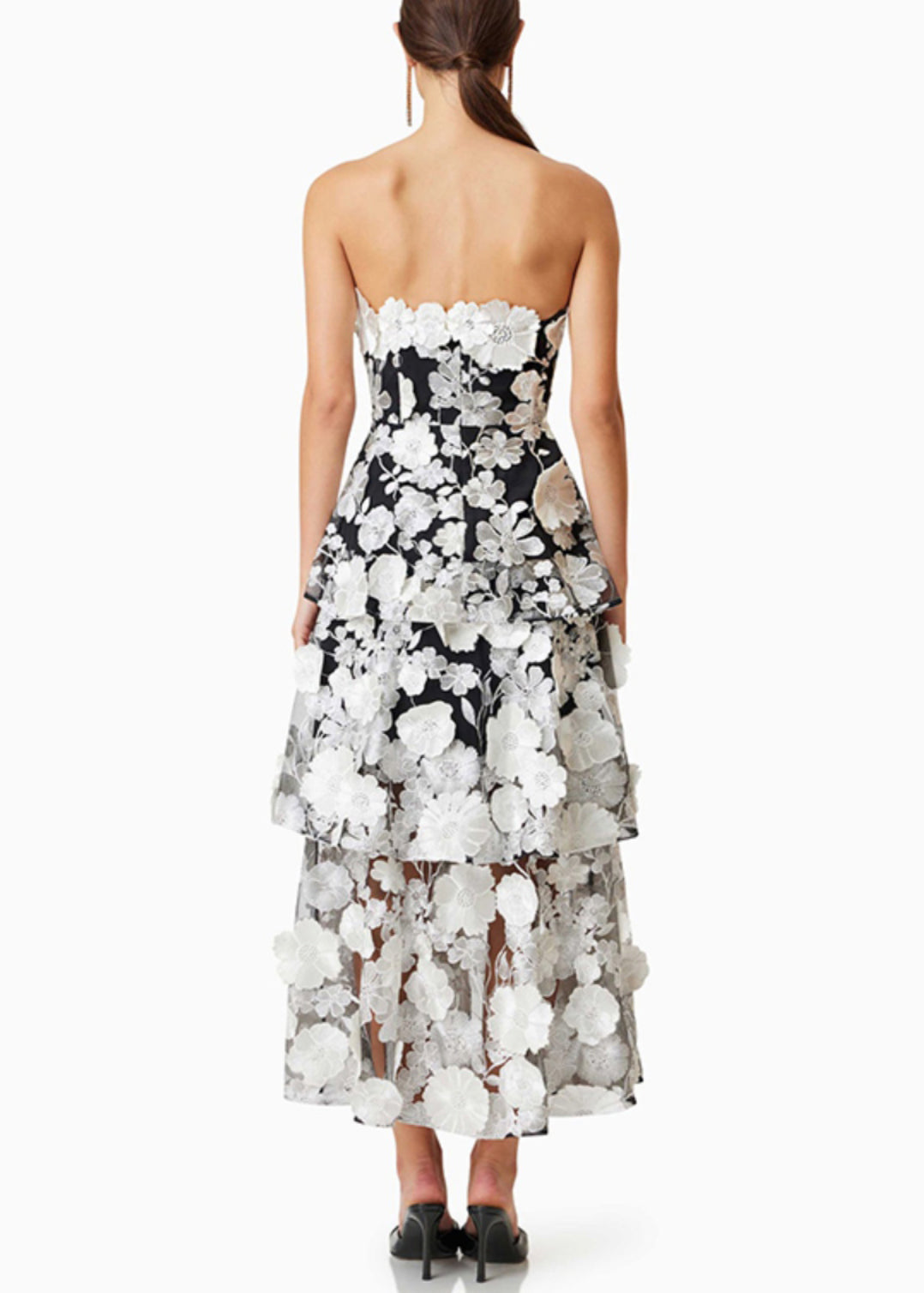 Handmade Black Strapless Embroidered Long Dress Sleeveless