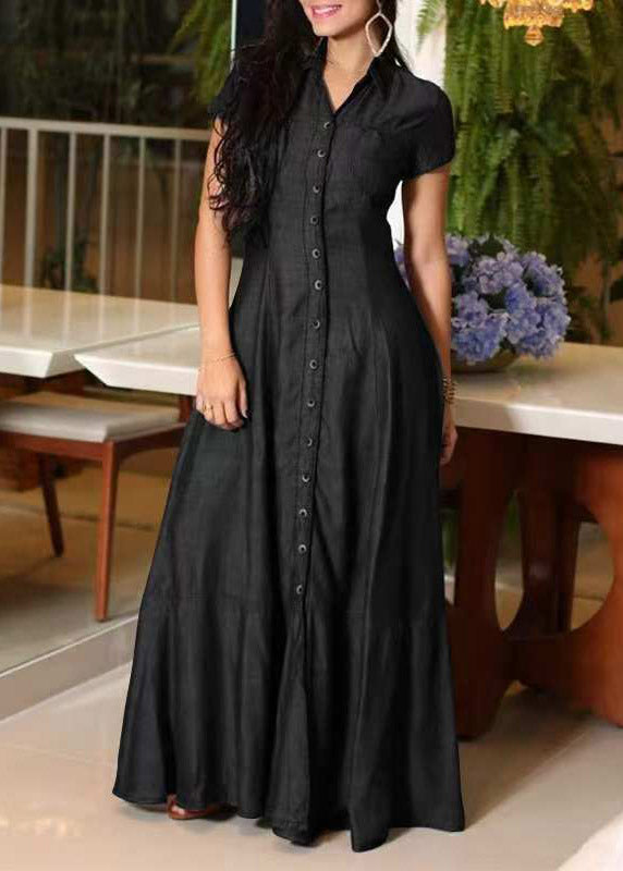 Handmade Blue Peter Pan Collar Button Maxi Dress Summer