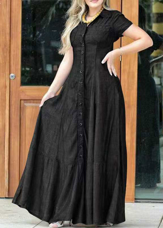 Handmade Blue Peter Pan Collar Button Maxi Dress Summer