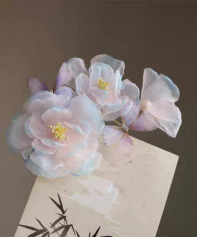 Handmade Blue Pink Silk Floral Butterfly Hairpin - Omychic