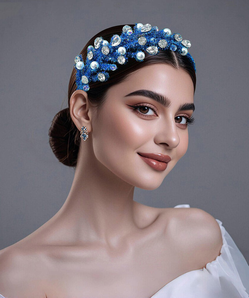 Handmade Blue Weave Acrylic Pearl Zircon HairPiece