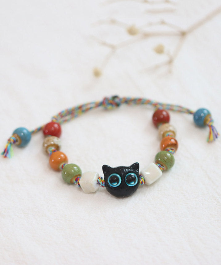 Handmade Blue Weave Ceramic Beading Owl Charm Bracelet
