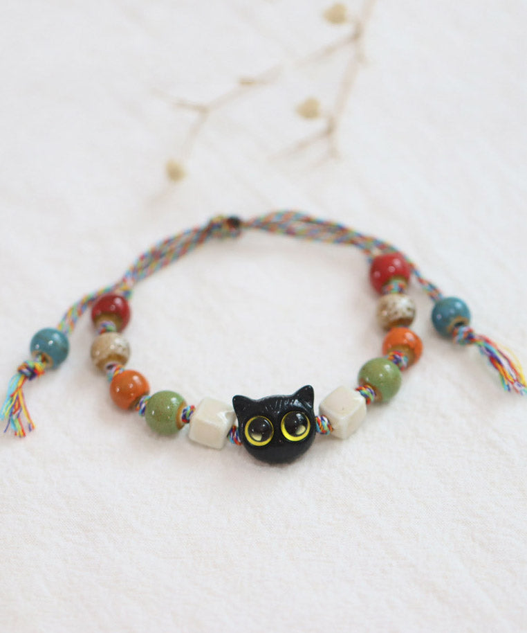Handmade Blue Weave Ceramic Beading Owl Charm Bracelet