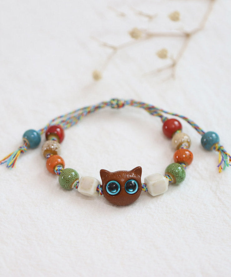 Handmade Blue Weave Ceramic Beading Owl Charm Bracelet