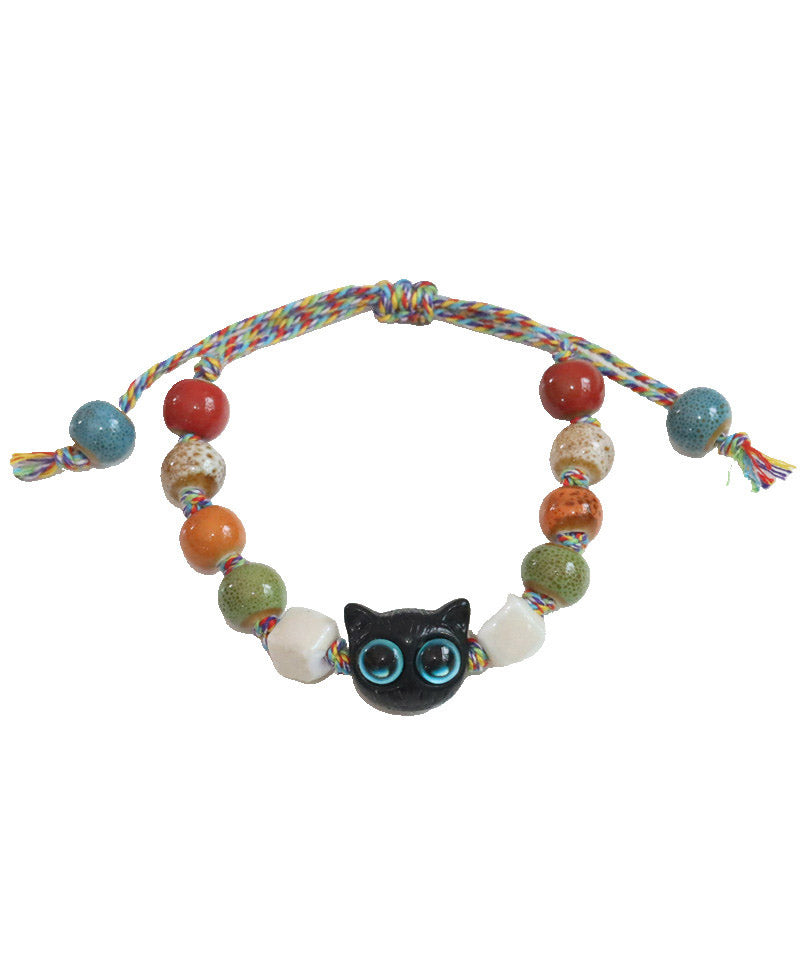 Handmade Blue Weave Ceramic Beading Owl Charm Bracelet
