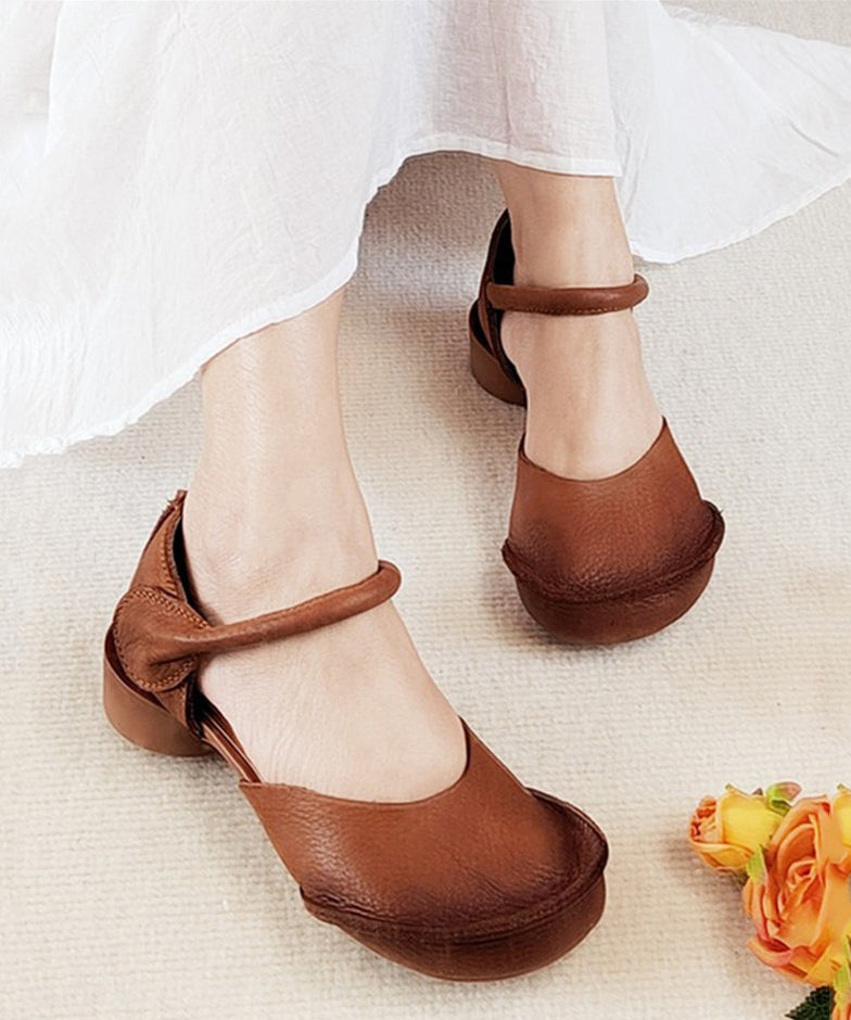 Handmade Brown Chunky Cowhide Leather Splicing Sandals