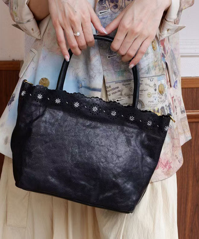 Handmade Brown Embroidered Solid Durable Leather Tote Bag