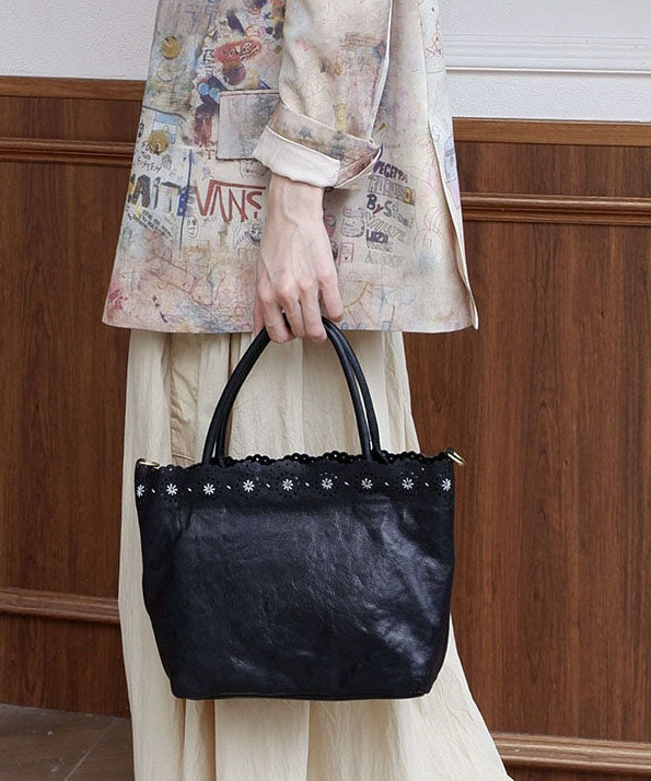 Handmade Brown Embroidered Solid Durable Leather Tote Bag