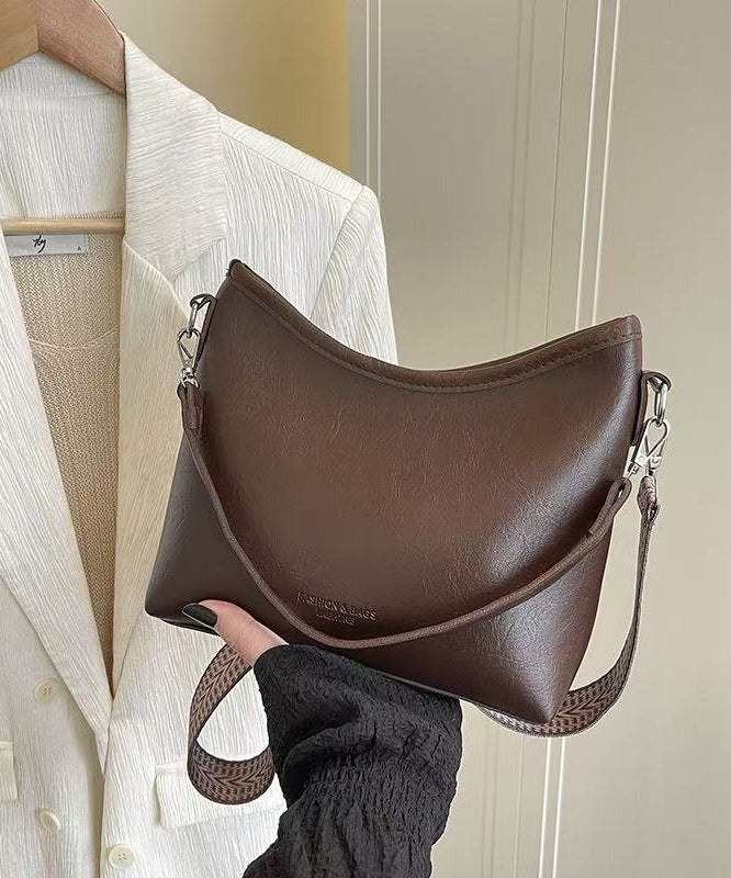 Handmade Brown Fuzzy Ball Decorated Faux Leather Side Pack