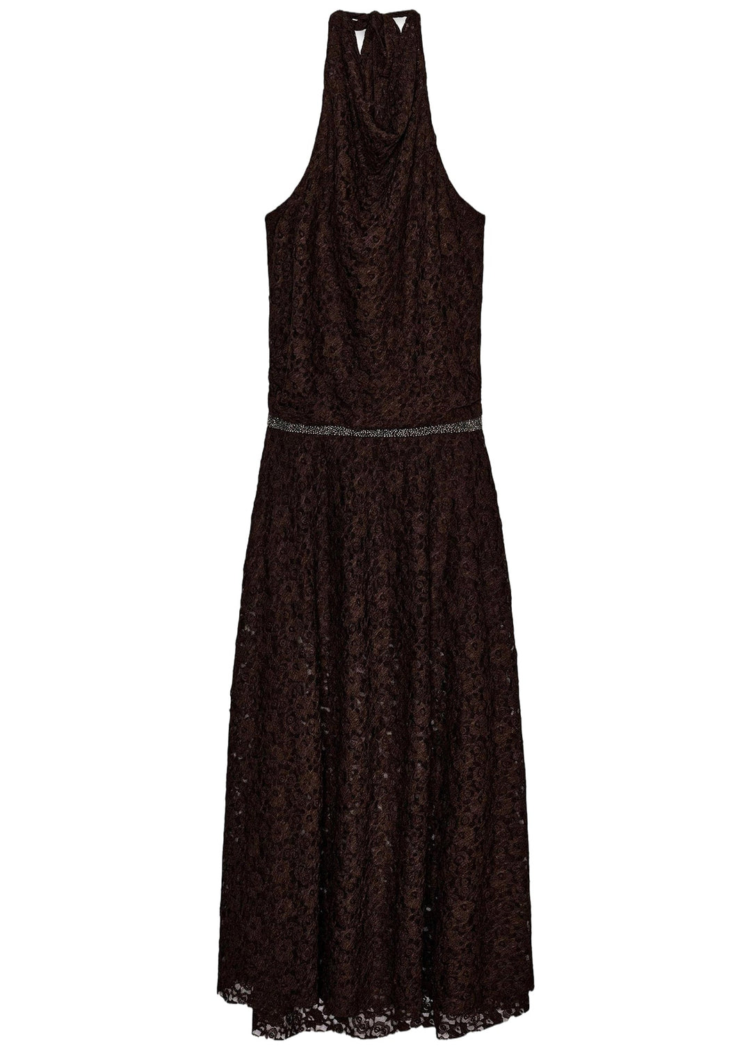Handmade Brown Halter Backless Lace Maxi Dresses Summer