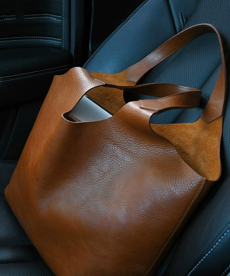 Handmade Brown Large Capacity Calf Leather Shoulder Bag