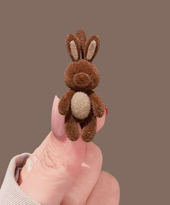 Handmade Brown Little Rabbit Alloy Flocking Hairpin