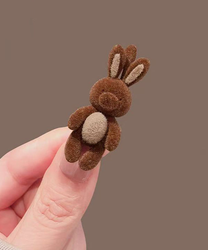 Handmade Brown Little Rabbit Alloy Flocking Hairpin