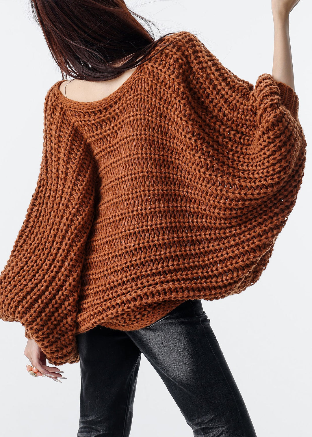 Handmade Brown Oversized Bow Knit Cardigans Fall