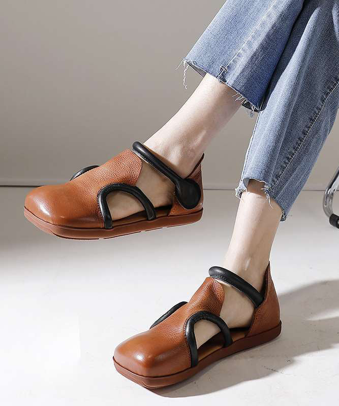 Handmade Brown Platform Splicing Buckle Strap Flats Shoes