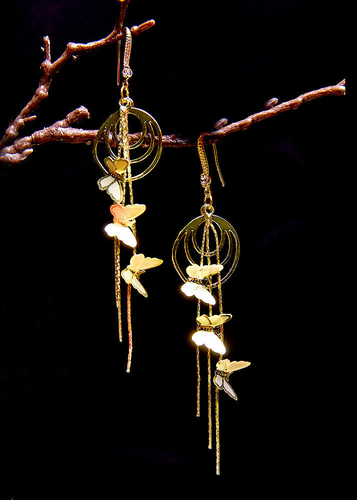Handmade Butterfly 14K Gold Tassels Drop Earrings - Omychic