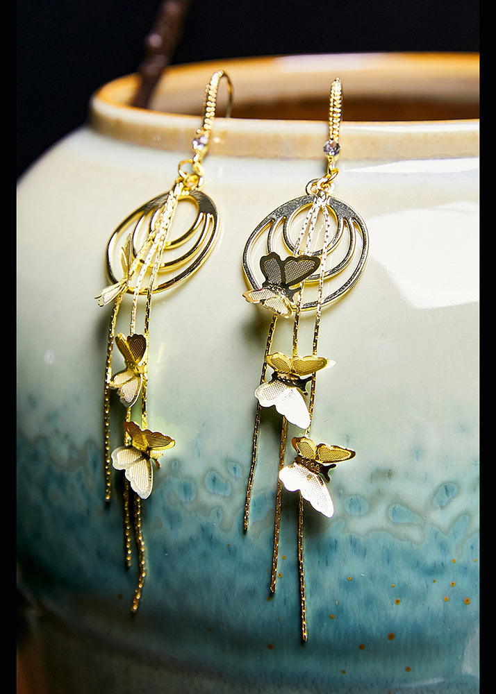 Handmade Butterfly 14K Gold Tassels Drop Earrings