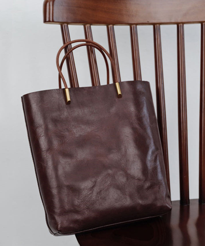 Handmade Chocolate Large Capacity Leather Tote Handbag