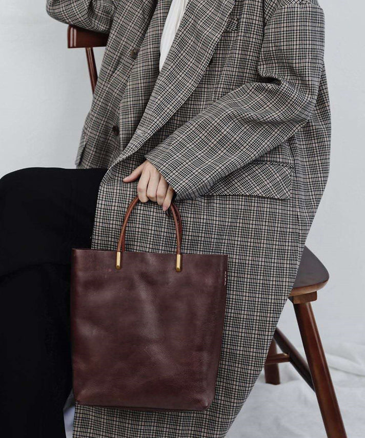 Handmade Chocolate Large Capacity Leather Tote Handbag