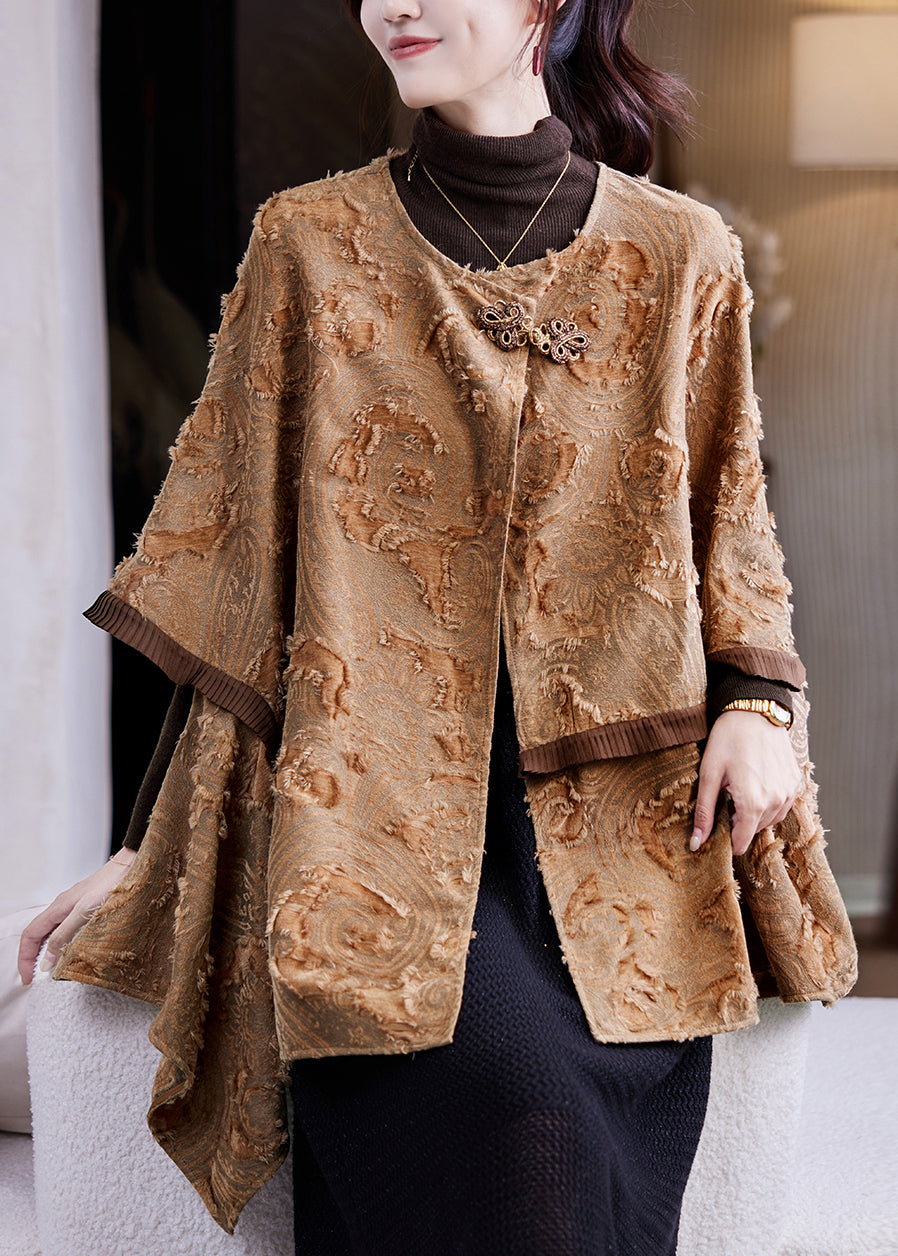 Handmade Coffee O-Neck Patchwork Coats Fall