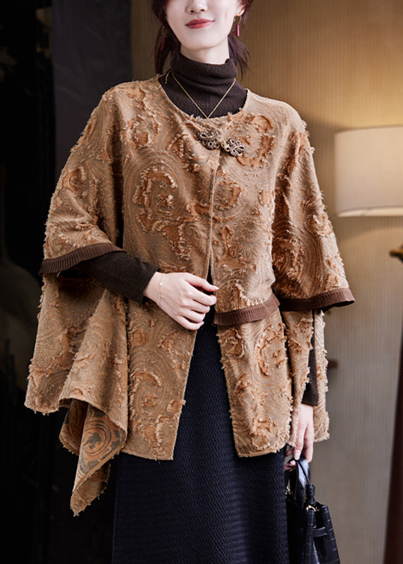 Handmade Coffee O-Neck Patchwork Coats Fall