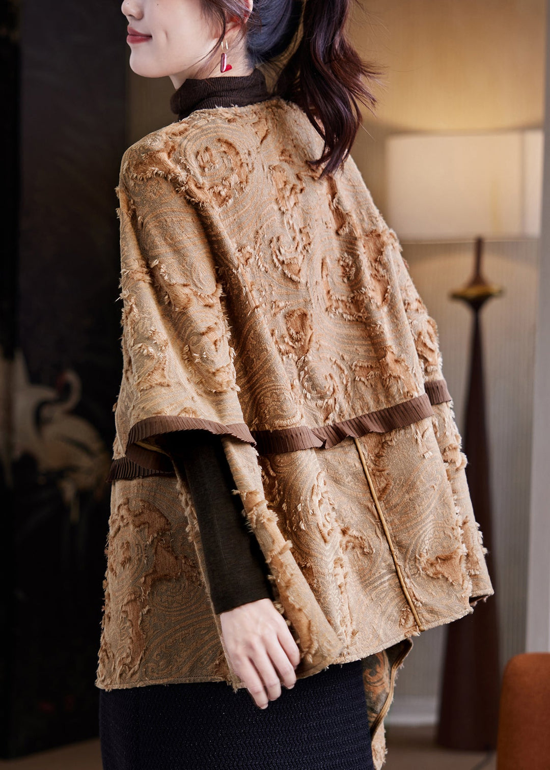 Handmade Coffee O-Neck Patchwork Coats Fall
