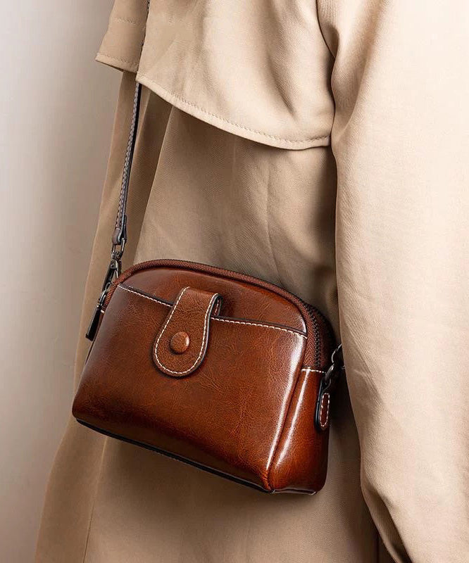 Handmade Coffee Versatile Calf Leather CrossBody Bag