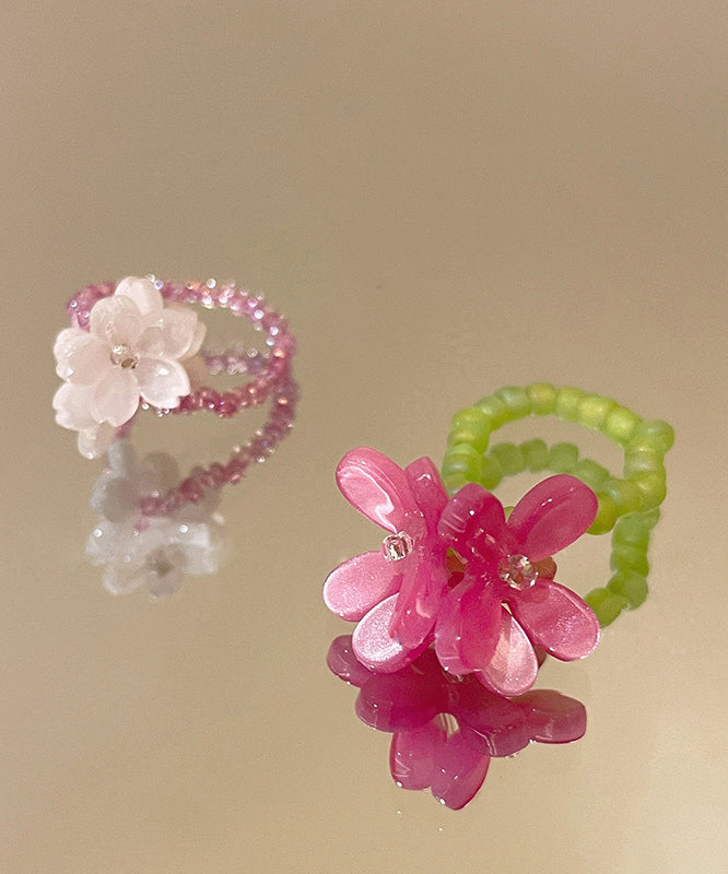 Handmade Colorblock Acrylic Floral Beads Rings Two-Piece Set