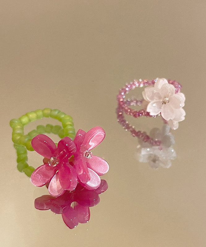 Handmade Colorblock Acrylic Floral Beads Rings Two-Piece Set
