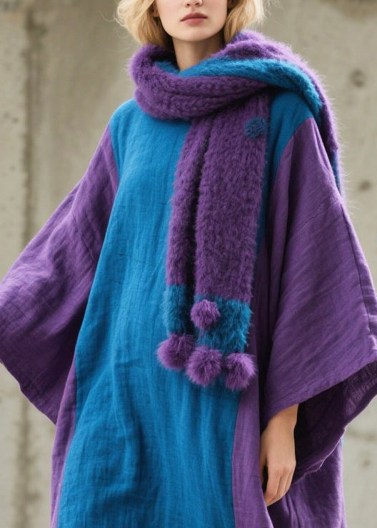 Handmade Colorblock Oversized Patchwork Cotton Maxi Dresses Fall - Omychic