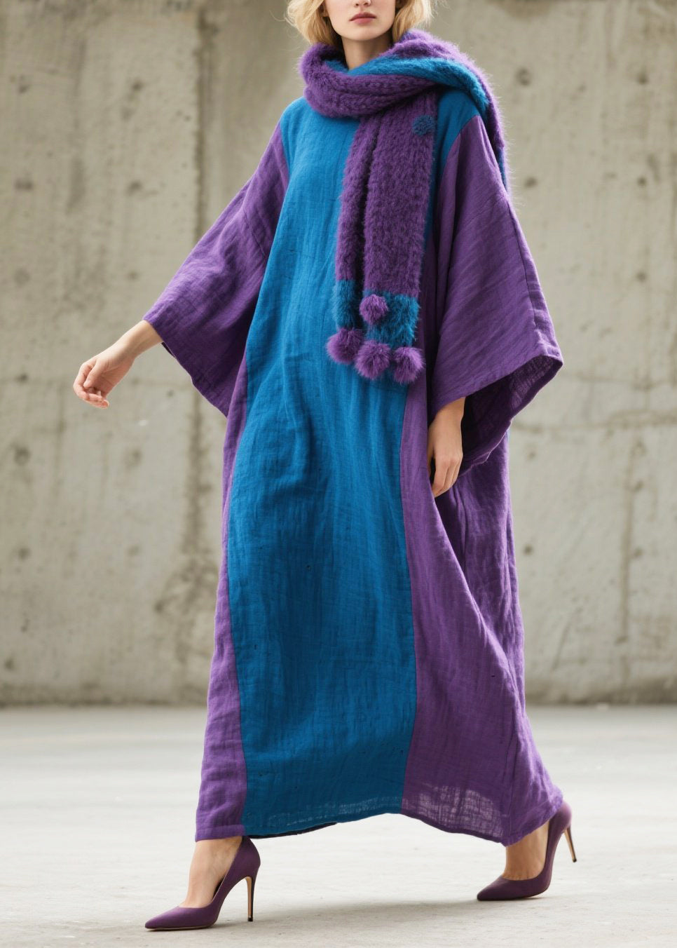 Handmade Colorblock Oversized Patchwork Cotton Maxi Dresses Fall - Omychic