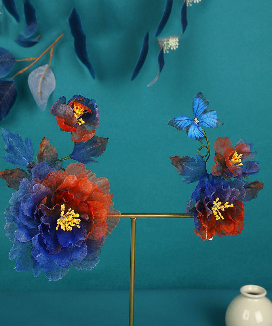 Handmade Colorblock Tulle Butterfly Floral Two-Piece Set Hairpin