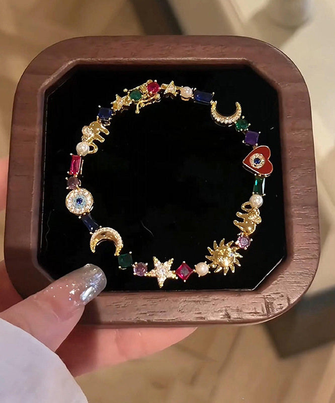 Handmade Colorful Stars And Moon Zircon Pearl Alloy Bracelet