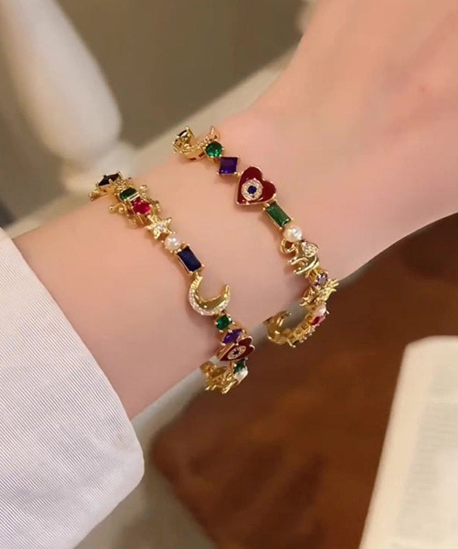 Handmade Colorful Stars And Moon Zircon Pearl Alloy Bracelet